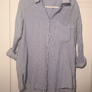 Free People Blue and White Striped Button Down Shirt